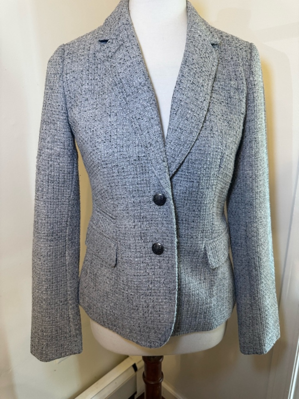 Banana Republic Gray Tweed Notch Lapel Two-Button Blazer